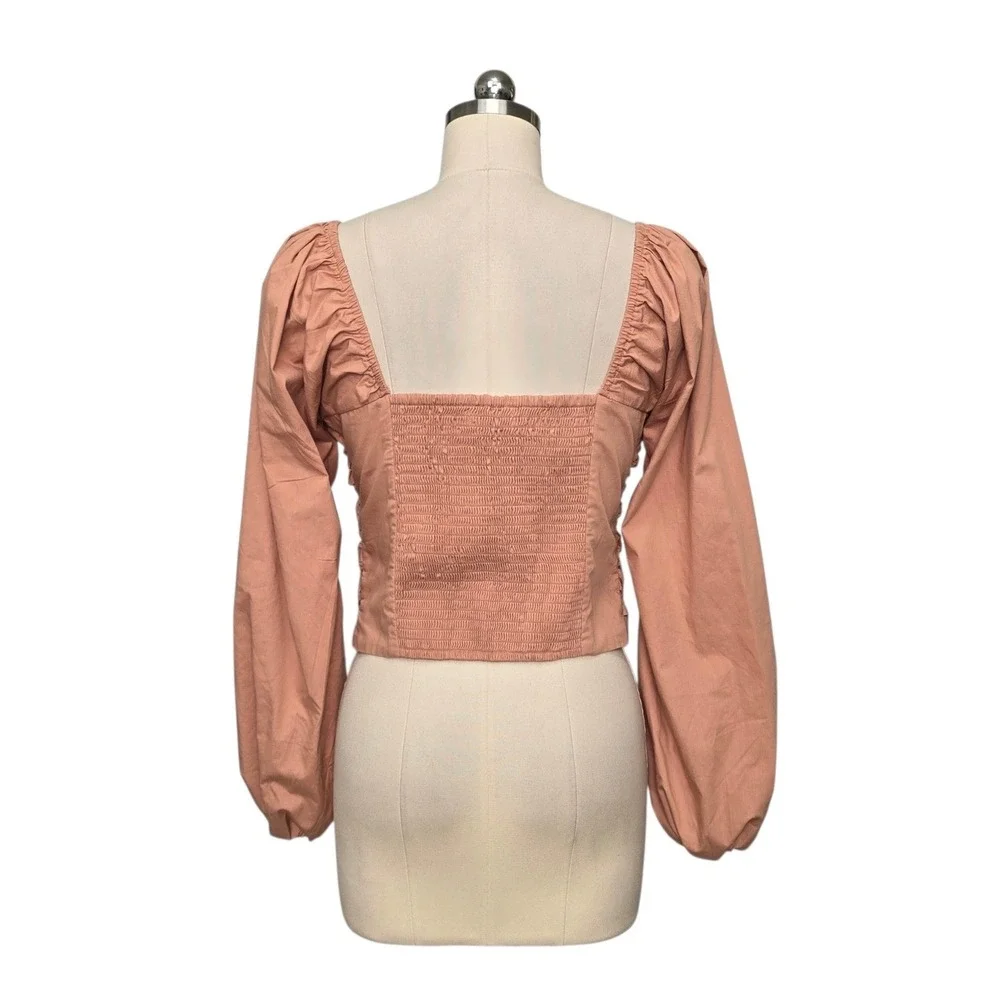 Abercrombie & Fitch Terracotta Pleated Tiered Balloon Sleeve Smocked Top Medium
